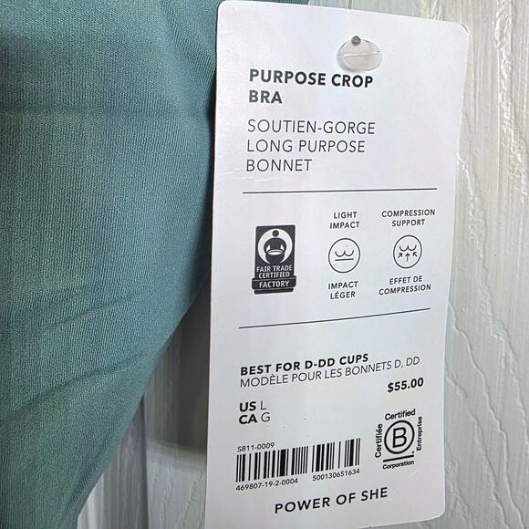 Purpose Crop Sports Bra Top D DD Large Green Racer Back Pullover Active Yoga - Picture 7 of 9